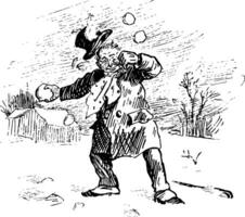 Snowball game vintage illustration. vector