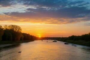 AI generated Golden hour sunset on the river. Pro Photo