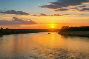 ai generado dorado hora puesta de sol en el río. Pro foto