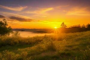 ai generado dorado hora puesta de sol en el río. Pro foto