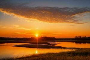 AI generated Golden hour sunset on the river. Pro Photo