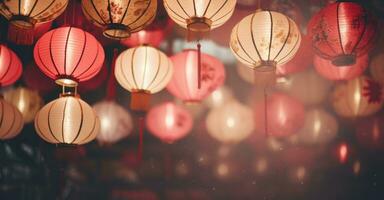 AI generated hung red lanterns, photo