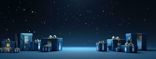 AI generated christmas background with gifts and stars photo