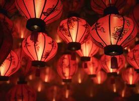 AI generated red lanterns in an oriental style, photo