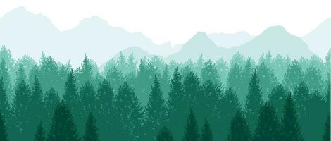 Vector Seamless Forest Background Illustration With Mountains In The Background. Horizontally Repeatable.