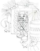 Christmas coloring pages. Nutcracker.Traditional new year celebration accessories on white background photo