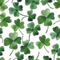 watercolor seamless pattern on the theme of st. patrick's day. green four-leaf clover leaves on a white background. holiday print vector