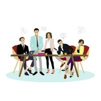 Happy team office, work team smiles, corporate businessman, business people achieving, team work at the office. Vector illustration