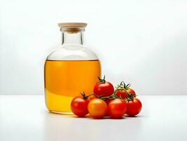 ai generado Tomates con petróleo en un vaso tarro en un blanco antecedentes. alto calidad. ai generativo foto