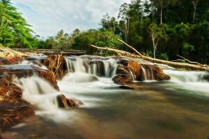 Small waterfall and stone with water motion. photo