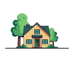 cartoon style house and tree flat vector illustration manually created