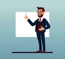 Flat character businessman with a blank board giving presentation vector illustration manually created