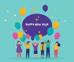 flat character for celebrating new year Template with balloons manually created vector