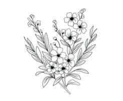 coloring page of vector Floral branch and minimalist flowers