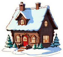 AI generated Wooden House Cartooon Sticker png