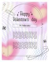 Modern design templates for Valentine's Day. flowing gradient posters with linear shapes. trendy minimalist 2000 aesthetic with linear arched frame typography. blurred pastel pale background vector