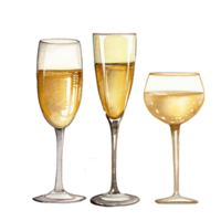 ai genererad uppsättning av champagne i lång glasögon. vattenfärg illustration ai generera png