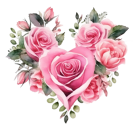 AI generated Watercolor Classic Valentine Clipart, Roses in the shape of a heart , Ai Generate png