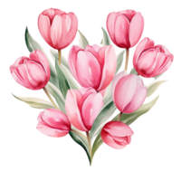 AI generated Watercolor Classic Valentine Clipart, pink tulips in the shape of a heart , Ai Generate png