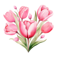 AI generated Watercolor Classic Valentine Clipart, pink tulips in the shape of a heart , Ai Generate png