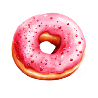 AI generated Watercolor Cute Clipart donut decorated with heart-shaped sprinkles . Ai Generate png