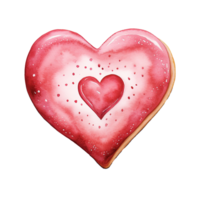 AI generated Watercolor Cute Valentine Clipart, heart-shaped shortbread cookie .Ai Generate png