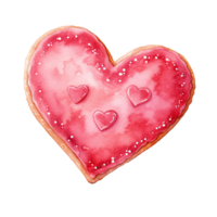 AI generated Watercolor Cute Valentine Clipart, heart-shaped shortbread cookie .Ai Generate png