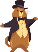 AI generated cute groundhog in tuxedo suit and hat cartoon png