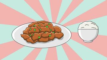Animation von das typisch Koreanisch Essen Bulgogi Symbol mit ein rotierend Hintergrund video