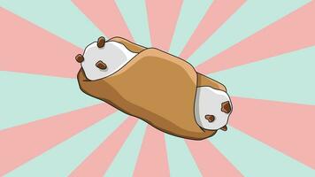 Animation of the typical Italian food Cannoli icon with a rotating background video