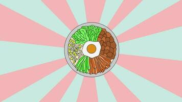 animación de el típico coreano comida jajangmyeon icono con un giratorio antecedentes video