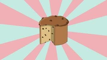 Animation of the typical Italian food Panettone icon with a rotating background video