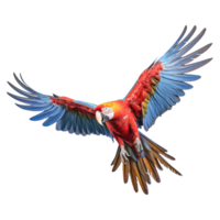 ai generado escarlata guacamayo loro volador en transparente antecedentes png