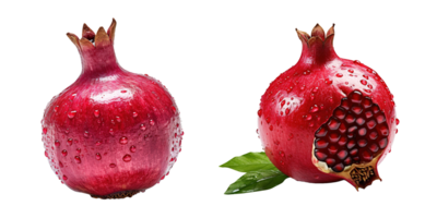 AI generated Fresh pomegranate with green leaves on transparent background png