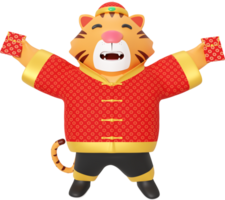 3d render chinese happy tiger with red envelopes png