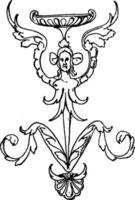 Thin Grotesque Column is a squatting winged female without arms, vintage engraving. vector