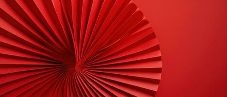 AI generated a pair of red paper fans on a red background, panoramic scale photo