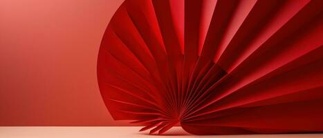 AI generated a pair of red paper fans on a red background, panoramic scale photo