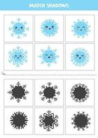 Find shadows of cute kawaii blue snowflakes. Cards for kids. vector