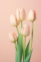 AI generated a few pretty pink tulips on a pink background, photo