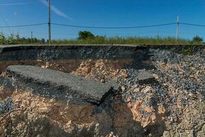 Soil and rock layers of the road photo