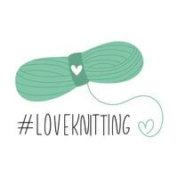 Creative card with inspirational hashtag love knitting.Inspirational Postcard design vector