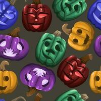 sin costura modelo con vistoso Jack-o'-lanterns en un oscuro antecedentes vector