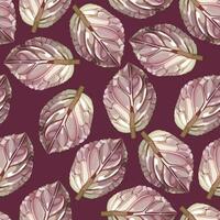 Seamless pattern with violet leaves on burgundy background vector