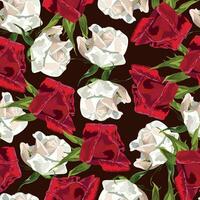 Seamless pattern with buds of white and red roses on a dark background vector