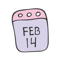 Calendar page with the date February 14th. Valentine's day. vector