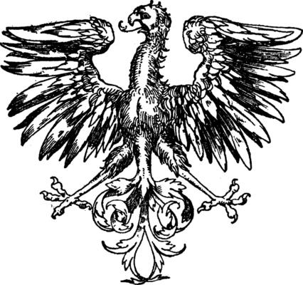 Renaissance Heraldic Eagle is a component of a heraldic display, vintage engraving.