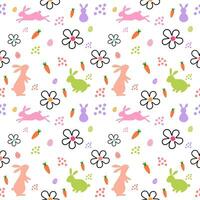 Happy Easter banner, trendy Easter design with hand drawn typography, strokes and dots, eggs and bunnies in pastel colors, modern minimal style, horizontal poster, greeting card, header for website. vector