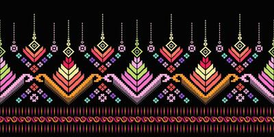 Embroidery Cross Stitch. Ethnic Patterns. Pixel Horizontal Seamless Vector. Geometric Ethnic Indian pattern. Native Ethnic pattern. Cross Stitch Border. Texture Textile Fabric Clothing Knitwear print. vector