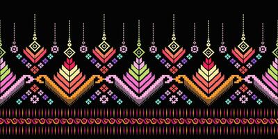 Embroidery Cross Stitch. Ethnic Patterns. Pixel Horizontal Seamless Vector. Geometric Ethnic Indian pattern. Native Ethnic pattern. Cross Stitch Border. Texture Textile Fabric Clothing Knitwear print. vector